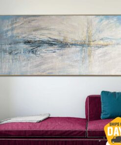 Extra Large Abstract Original Paintings On Canvas In Blue And Beige Wall Art Modern Textured Fine Art | PECULIARITY 29.92"x70"