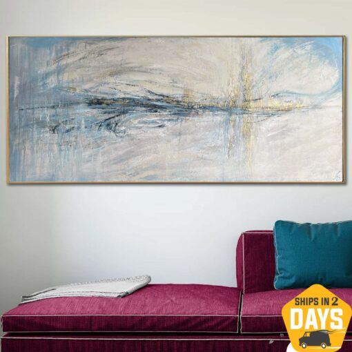 Buy Extra Large Abstract Original Paintings On Canvas In Blue And Beige Wall Art Modern Textured Fine Art | PECULIARITY 29.92"x70" online shopping cheap
