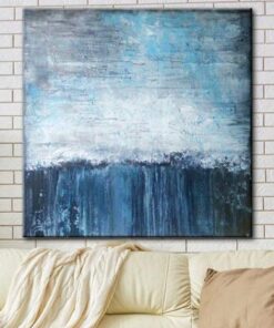Extra Large Abstract Painting Blue Canvas White Wall Art Ocean Art | AWARENESS OF REALITY