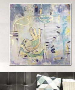 Extra Large Abstract Painting Gray Canvas Art Bird Wall Art Bird Painting | IN THE ANIMAL WORLD
