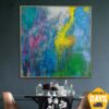 Buy Extra Large Abstract Paintings On Canvas Blue Wall Art Handmade Painting Textured Oil Painting Indian Room Wall Decor | DURING THE RAIN 39.37"x39.37" online shopping cheap