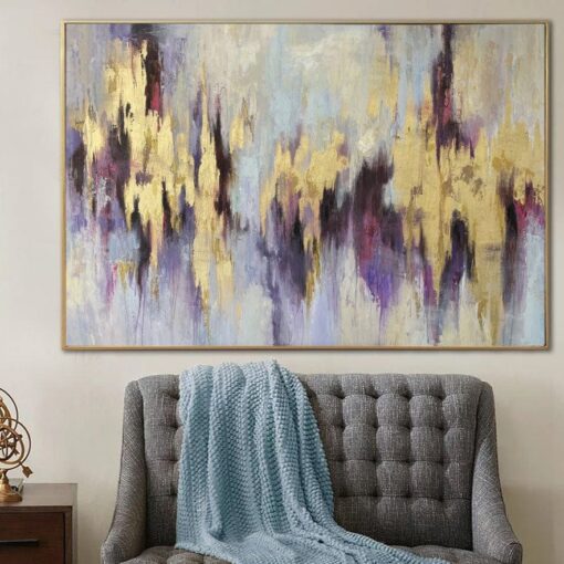 Buy Extra Large Abstract Paintings On Canvas Purple Painting Gold Leaf Art Modern Textured Painting Oil Painting Beige Artwork Wall Decor | GOLD LILAC online shopping cheap