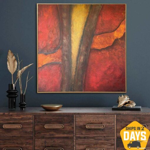 Buy Extra Large Abstract Red Paintings On Canvas Original Textured Fine Art Hand Painted Oil Painting | RED ABSTRACTION 46"x46" online shopping cheap