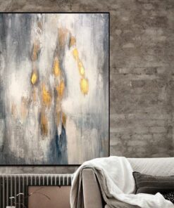 Extra Large Acrylic Abstract Canvas Gray Oil Painting Abstract Modern Art Gold Leaf Contemporary Art | GOLDEN RAIN