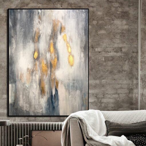 Buy Extra Large Acrylic Abstract Canvas Gray Oil Painting Abstract Modern Art Gold Leaf Contemporary Art | GOLDEN RAIN online shopping cheap