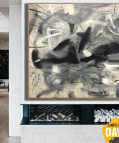 Extra Large Acrylic Abstract Grey Art Beige Paintings On Canvas Fine Art Wall Decor | MEMOIR DIARY 40"x40"