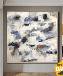 Extra Large Beige Paintings On Canvas Colorful Art Original Artwork Modern Wall Art | MORNING IN NORWAY 40"x40"