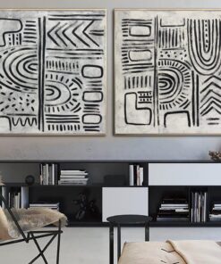 Extra Large Black And White Canvas Symbols Painting Abstract Shapes Art Black and White Luxury Painting Acrylic Painting Wall Decor | ANCIENT SIGNS