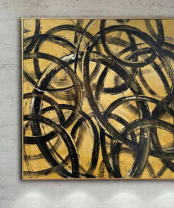 Extra Large Canvas Art Abstract Black Circle Yellow Paintings On Canvas Contemporary Painting Hand Painted Art Wall Decor | EXPLICITNESS