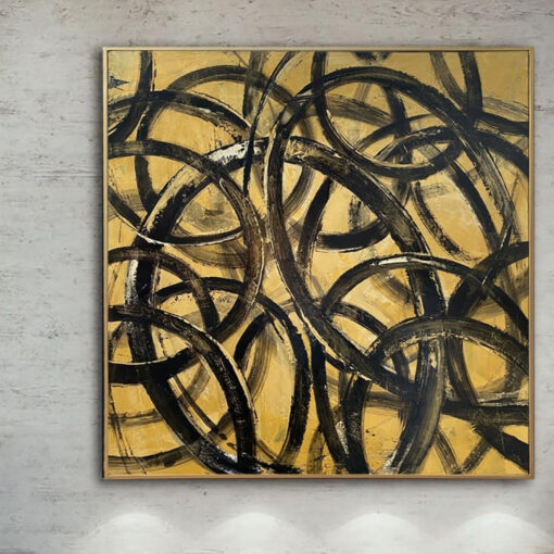 Buy Extra Large Canvas Art Abstract Black Circle Yellow Paintings On Canvas Contemporary Painting Hand Painted Art Wall Decor | EXPLICITNESS online shopping cheap
