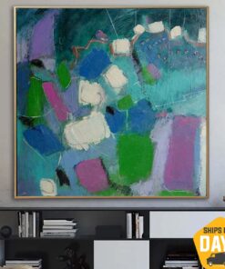 Extra Large Colorful Painting On Canvas Abstract Modern Oil Painting Green Purple Colors Painting Living Room Decor | CHILDHOOD MEMORIES 27.55"x27.55"