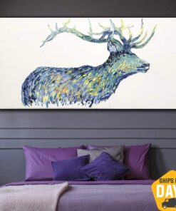 Extra Large Deer Painting Nature Deer Abstract Artwork Deer Canvas Wall Art Extra Large Oil Painting Office Decor Animal Painting | DEER 28"x55"