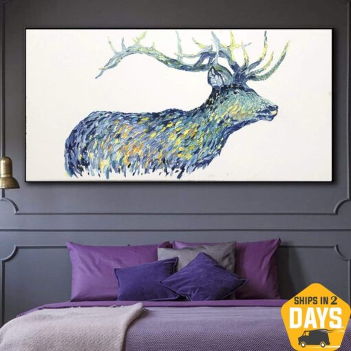 Buy Extra Large Deer Painting Nature Deer Abstract Artwork Deer Canvas Wall Art Extra Large Oil Painting Office Decor Animal Painting | DEER 28"x55" online shopping cheap