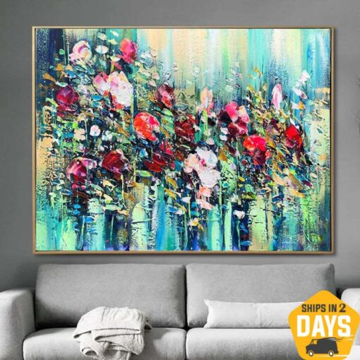 Buy Extra Large Flowers Paintings On Canvas Purple Painting Green Modern Textured Painting Oil Painting Modern Decor | COLORFUL FLOWERS FIELD 23.6“x31.5" online shopping cheap