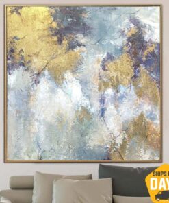 Extra Large Gold Painting on Canvas Large Mountains Wall Art Autumn Artwork Modern Oil Painting Bedroom Wall Decor | GOLDEN AUTUMN 27.55"x27.55"
