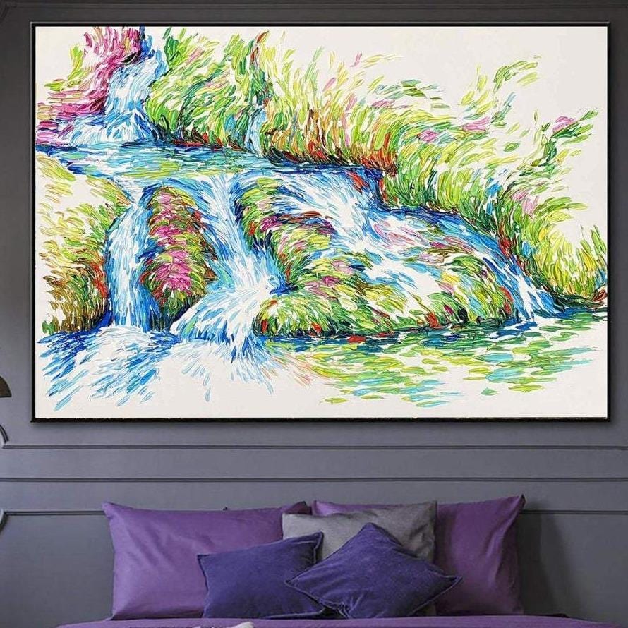 Buy Extra Large Original Abstract Colorful Creek Paintings On Canvas Oil Painting Impasto Painting Modern Fine Art Decor | RIVER IN SPRING online shopping cheap