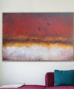 Extra Large Original Abstract Landscape Paintings on Canvas Textured Paintings In Red, Beige And Gold Colors Minimalist Art Wall Decor | EVENING