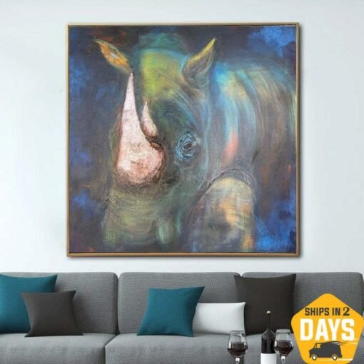 Buy Extra Large Original Abstract Rhino Paintings on Canvas Contemporary Art Textured Oil Painting | RAW POWER 32"x32" online shopping cheap