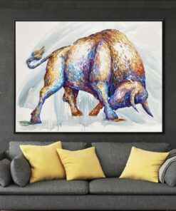 Extra Large Original Charging Bull Painting On Canvas Modern Orange Abstract Animal Painting Minimalist Fine Art Decor | CORRIDA