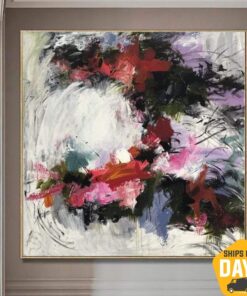 Extra Large Original Red Oil Artwork Abstract Fine Art Paintings On Canvas Acrylic Contemporary Wall Art | BROKEN FLOWER CROWN 40"x40"