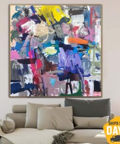 Extra Large Painting on Canvas Purple Wall Art Colorful Artwork Original Oil Painting Contemporary Wall Art Indie Room Decor | SEASONAL MOOD 50"x50"
