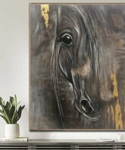 Extra Large Vertical Wall Art Horse Painting Abstract Painting Original Grey Abstract Art Gold Leaf | NOBLE HORSE