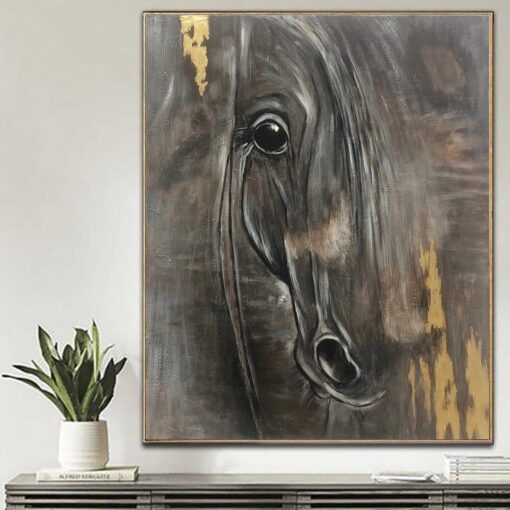 Buy Extra Large Vertical Wall Art Horse Painting Abstract Painting Original Grey Abstract Art Gold Leaf | NOBLE HORSE online shopping cheap