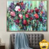 Buy Extra Red Flowers Paintings On Canvas Green Artwork Green Modern Flowers Canvas Painting Oil Painting Modern Wall Decor | SUMMER FIELD 23.6"x31.5" online shopping cheap