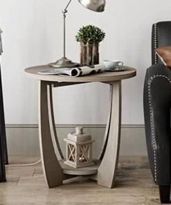 Farmhouse End Table for Small Spaces, French Country Accent Side Table Rustic Grey with Storage Shelf, Dinning or Living Room, M