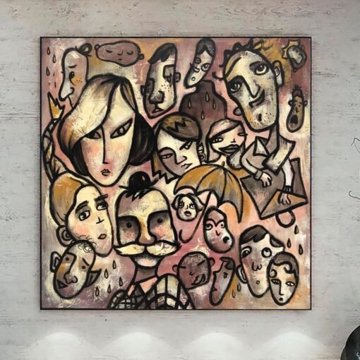 Buy Figurative Oil Painting: Original Abstract Portraits of People on Pink Canvas Acrylic Art in Custom Size for Modern Office or Home Decor | NEW PEOPLE online shopping cheap