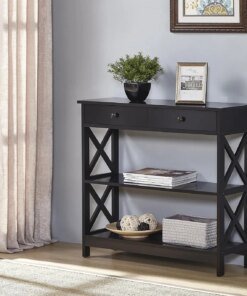 Finish 3-Tier Console Sofa Entry Table with Shelf/Two Drawers Linlamlim pillow cover