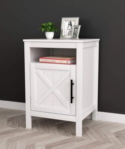 Finish Nightstand Side End Table with Door Cabinet and Open Shelf 26″ H End table for bedroom Mini bedside table Nordic table Bl