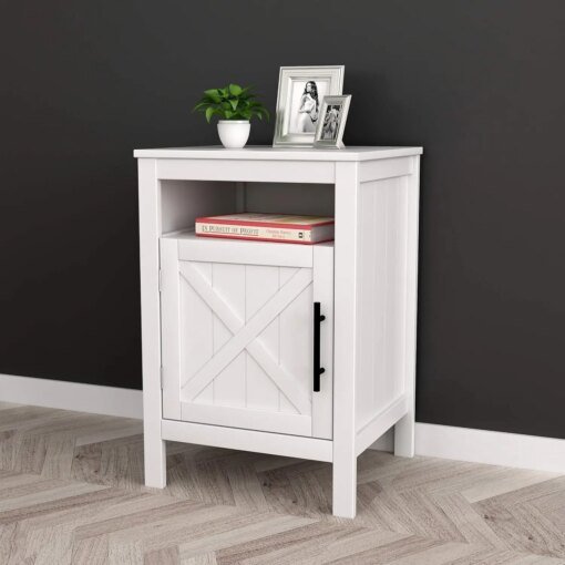 Buy Finish Nightstand Side End Table with Door Cabinet and Open Shelf 26" H End table for bedroom Mini bedside table Nordic table Bl online shopping cheap