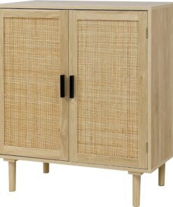 Finnhomy Sideboard Buffet Kitchen Storage Cabinet with Rattan Decorated Doors, Dining Room, Hallway, Cupboard Console Table