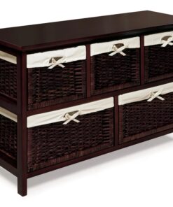 Five Drawer Storage Unit with Wicker Baskets -Espresso