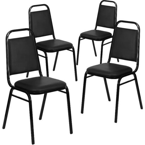 Buy Flash Furniture 4 Pack HERCULES Series Trapezoidal Back Stacking Banquet Chair in Black Vinyl - Black Frame online shopping cheap