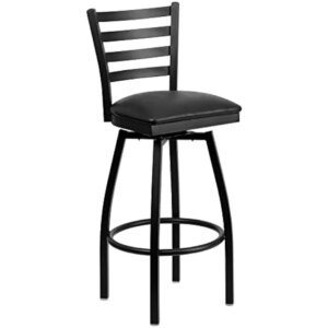 Flash Furniture HERCULES Series Black Ladder Back Swivel Metal Barstool – Black Vinyl Seat, Bar Stools for Kitchen