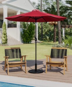Flash Furniture Red 9 FT Round Umbrella with 1.5″ Diameter Aluminum Pole with Crank and Tilt Function