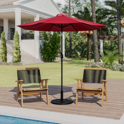 Buy Flash Furniture Red 9 FT Round Umbrella with 1.5" Diameter Aluminum Pole with Crank and Tilt Function online shopping cheap