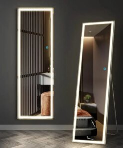 Floor Mirrors with Lights, Wall-mounted Illuminated Mirrors, 3-color Lighting and Dimmable Brightness