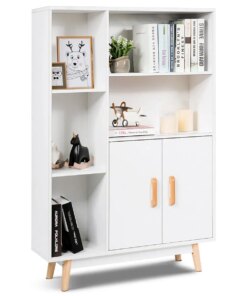 Floor Storage Cabinet Free Standing Wooden Display Bookcase Side Decor Furniture