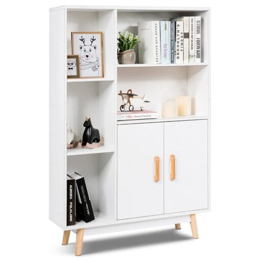 Buy Floor Storage Cabinet Free Standing Wooden Display Bookcase Side Decor Furniture online shopping cheap