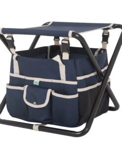 Folding Gardening Stool with Detachable Tote, Navy Blue