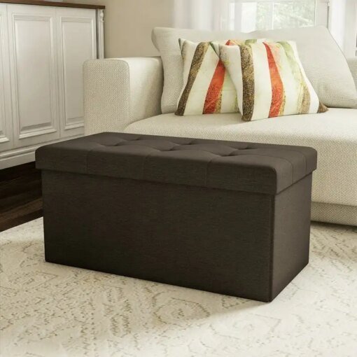 Buy Folding Ottoman with Removable Bin (Brown) online shopping cheap