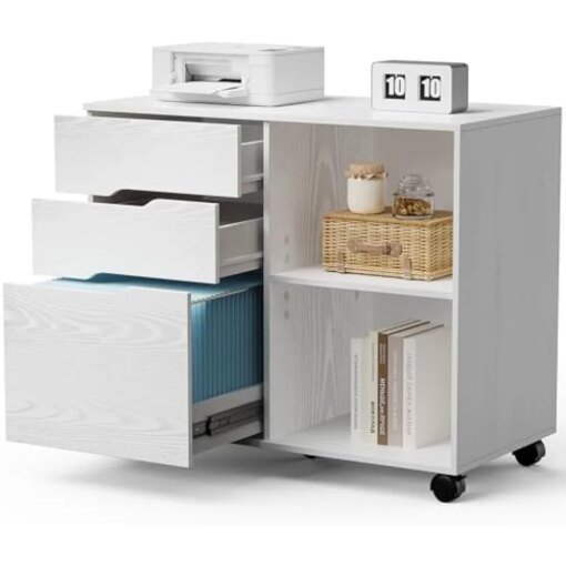 Buy Free Shipping Drawers Cabinet Mobile Lateral File Cabinet Printer Stand With Open Storage Shelves for Home Office White Cabinets online shopping cheap