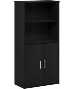 Furinno Pasir Storage Cabinet with 2 Open Shelves and 2 Doors Black Oak 11.8″D X 23.6″W X 47.8″H Living Room Cabinets