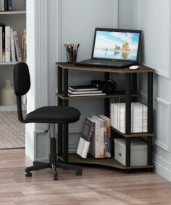 Furinno Turn-N-Tube Space Saving Corner Desk with Shelves, French Oak Grey/Black