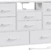 Furnulem White Dresser with Power Outlet for 55” Long TV Stand Entertainment Center, Deep 8 Drawers for Storage in Bedroom
