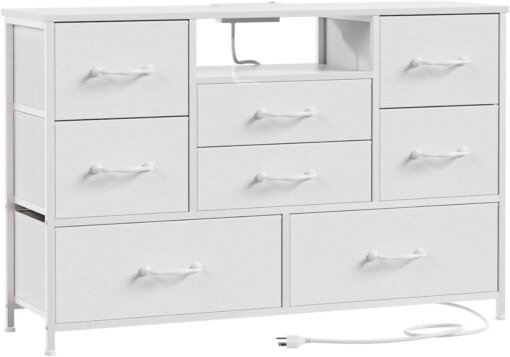 Buy Furnulem White Dresser with Power Outlet for 55'' Long TV Stand Entertainment Center