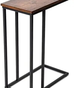 & GRACIOUS C Shaped End Table, Snack Side Table for Sofa Couch Vintage Bedside Table with Sturdy Metal Frame for Living Room